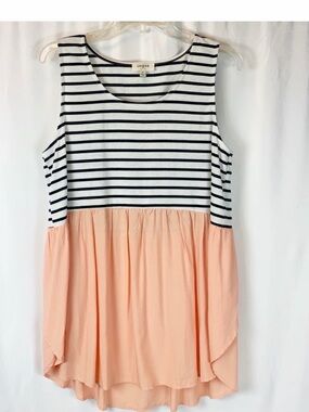 Umgee navy and White Striped Tank with Peach Accent
